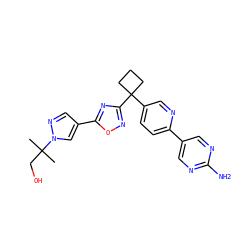 CC(C)(CO)n1cc(-c2nc(C3(c4ccc(-c5cnc(N)nc5)nc4)CCC3)no2)cn1 ZINC000096175434