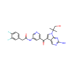 CC(C)(CO)n1cc(C(=O)c2cncc(NC(=O)Cc3ccc(F)c(F)c3)c2)c2cnc(N)nc21 ZINC000169708071