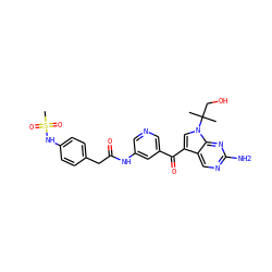 CC(C)(CO)n1cc(C(=O)c2cncc(NC(=O)Cc3ccc(NS(C)(=O)=O)cc3)c2)c2cnc(N)nc21 ZINC000169708068