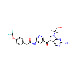CC(C)(CO)n1cc(C(=O)c2cncc(NC(=O)Cc3ccc(OC(F)(F)F)cc3)c2)c2cnc(N)nc21 ZINC000169708070