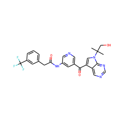CC(C)(CO)n1cc(C(=O)c2cncc(NC(=O)Cc3cccc(C(F)(F)F)c3)c2)c2cncnc21 ZINC000169707783