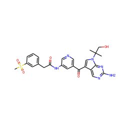 CC(C)(CO)n1cc(C(=O)c2cncc(NC(=O)Cc3cccc(S(C)(=O)=O)c3)c2)c2cnc(N)nc21 ZINC000169707817