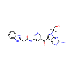 CC(C)(CO)n1cc(C(=O)c2cncc(NC(=O)Cc3nc4ccccc4[nH]3)c2)c2cnc(N)nc21 ZINC000221759940