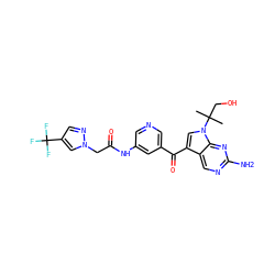 CC(C)(CO)n1cc(C(=O)c2cncc(NC(=O)Cn3cc(C(F)(F)F)cn3)c2)c2cnc(N)nc21 ZINC000169708067
