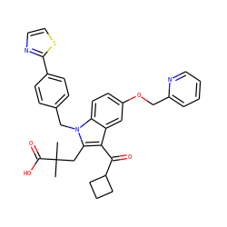 CC(C)(Cc1c(C(=O)C2CCC2)c2cc(OCc3ccccn3)ccc2n1Cc1ccc(-c2nccs2)cc1)C(=O)O ZINC000042921194