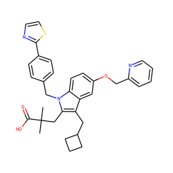CC(C)(Cc1c(CC2CCC2)c2cc(OCc3ccccn3)ccc2n1Cc1ccc(-c2nccs2)cc1)C(=O)O ZINC000042965708