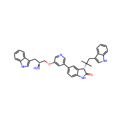 CC(C)(Cc1c[nH]c2ccccc12)[C@@H]1C(=O)Nc2ccc(-c3cncc(OC[C@@H](N)Cc4c[nH]c5ccccc45)c3)cc21 ZINC000034803810