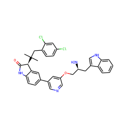 CC(C)(Cc1ccc(Cl)cc1Cl)[C@@H]1C(=O)Nc2ccc(-c3cncc(OC[C@@H](N)Cc4c[nH]c5ccccc45)c3)cc21 ZINC000034803941