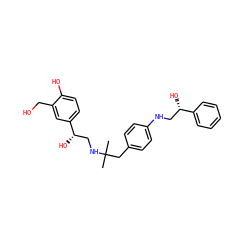 CC(C)(Cc1ccc(NC[C@H](O)c2ccccc2)cc1)NC[C@H](O)c1ccc(O)c(CO)c1 ZINC000073240135