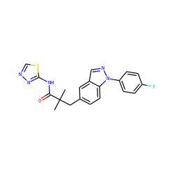 CC(C)(Cc1ccc2c(cnn2-c2ccc(F)cc2)c1)C(=O)Nc1nncs1 ZINC000096283972