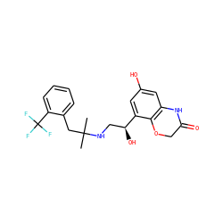 CC(C)(Cc1ccccc1C(F)(F)F)NC[C@H](O)c1cc(O)cc2c1OCC(=O)N2 ZINC000045370081