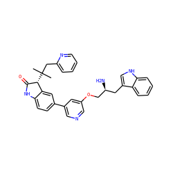 CC(C)(Cc1ccccn1)[C@H]1C(=O)Nc2ccc(-c3cncc(OC[C@@H](N)Cc4c[nH]c5ccccc45)c3)cc21 ZINC000034803885