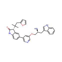 CC(C)(Cc1ccco1)[C@H]1C(=O)Nc2ccc(-c3cncc(OC[C@@H](N)Cc4c[nH]c5ccccc45)c3)cc21 ZINC000034803789