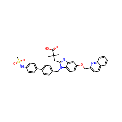 CC(C)(Cc1nc2cc(OCc3ccc4ccccc4n3)ccc2n1Cc1ccc(-c2ccc(NS(C)(=O)=O)cc2)cc1)C(=O)O ZINC000226101804