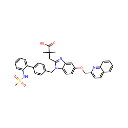 CC(C)(Cc1nc2cc(OCc3ccc4ccccc4n3)ccc2n1Cc1ccc(-c2ccccc2NS(C)(=O)=O)cc1)C(=O)O ZINC000226104872