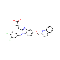 CC(C)(Cc1nc2cc(OCc3ccc4ccccc4n3)ccc2n1Cc1ccc(Cl)c(Cl)c1)C(=O)O ZINC000219464014