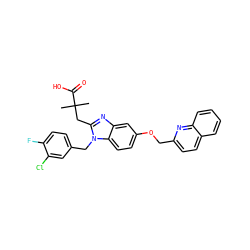 CC(C)(Cc1nc2cc(OCc3ccc4ccccc4n3)ccc2n1Cc1ccc(F)c(Cl)c1)C(=O)O ZINC000219463664
