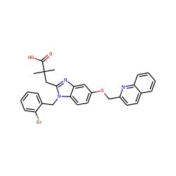 CC(C)(Cc1nc2cc(OCc3ccc4ccccc4n3)ccc2n1Cc1ccccc1Br)C(=O)O ZINC000219430980