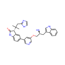 CC(C)(Cc1ncc[nH]1)[C@H]1C(=O)Nc2ccc(-c3cncc(OC[C@@H](N)Cc4c[nH]c5ccccc45)c3)cc21 ZINC000034803773