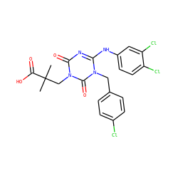 CC(C)(Cn1c(=O)nc(Nc2ccc(Cl)c(Cl)c2)n(Cc2ccc(Cl)cc2)c1=O)C(=O)O ZINC000200514605