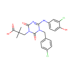 CC(C)(Cn1c(=O)nc(Nc2ccc(O)c(Cl)c2)n(Cc2ccc(Cl)cc2)c1=O)C(=O)O ZINC000200508220