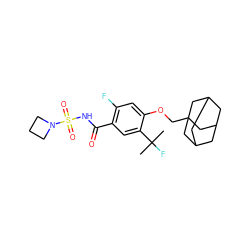CC(C)(F)c1cc(C(=O)NS(=O)(=O)N2CCC2)c(F)cc1OCC12CC3CC(CC(C3)C1)C2 ZINC000216251778