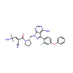CC(C)(N)/C=C(\C#N)C(=O)N1CCC[C@H]1Cn1nc(-c2ccc(Oc3ccccc3)cc2F)c2c(N)ncnc21 ZINC000149455358
