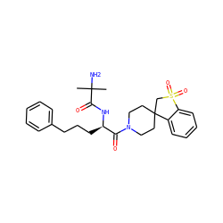 CC(C)(N)C(=O)N[C@H](CCCc1ccccc1)C(=O)N1CCC2(CC1)CS(=O)(=O)c1ccccc12 ZINC000013687603