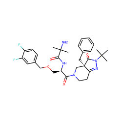 CC(C)(N)C(=O)N[C@H](COCc1ccc(F)c(F)c1)C(=O)N1CCC2=NN(C(C)(C)C)C(=O)[C@]2(Cc2ccccc2)C1 ZINC000026984751