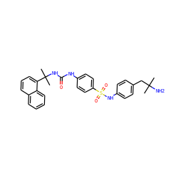 CC(C)(N)Cc1ccc(NS(=O)(=O)c2ccc(NC(=O)NC(C)(C)c3cccc4ccccc34)cc2)cc1 ZINC000049017789