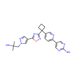 CC(C)(N)Cn1cc(-c2nc(C3(c4ccc(-c5cnc(N)nc5)nc4)CCC3)no2)cn1 ZINC000096175556