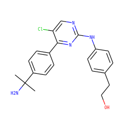 CC(C)(N)c1ccc(-c2nc(Nc3ccc(CCO)cc3)ncc2Cl)cc1 ZINC000003936512
