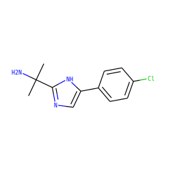 CC(C)(N)c1ncc(-c2ccc(Cl)cc2)[nH]1 ZINC000083837649