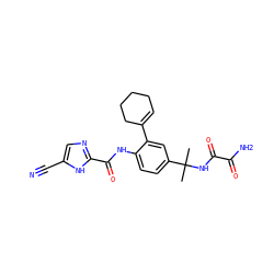 CC(C)(NC(=O)C(N)=O)c1ccc(NC(=O)c2ncc(C#N)[nH]2)c(C2=CCCCC2)c1 ZINC000146886950
