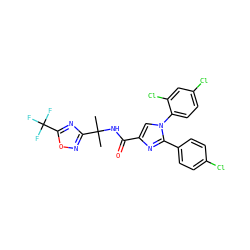 CC(C)(NC(=O)c1cn(-c2ccc(Cl)cc2Cl)c(-c2ccc(Cl)cc2)n1)c1noc(C(F)(F)F)n1 ZINC000072112938