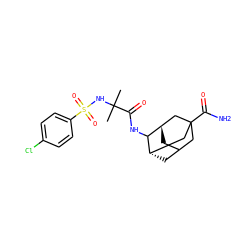 CC(C)(NS(=O)(=O)c1ccc(Cl)cc1)C(=O)NC1[C@H]2CC3C[C@H]1CC(C(N)=O)(C3)C2 ZINC000473081347