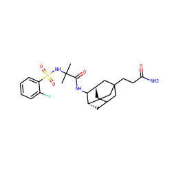 CC(C)(NS(=O)(=O)c1ccccc1F)C(=O)NC1[C@H]2CC3C[C@H]1CC(CCC(N)=O)(C3)C2 ZINC000473135042