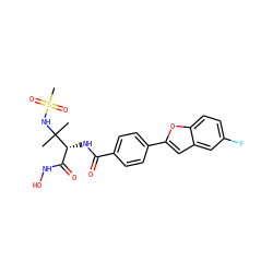 CC(C)(NS(C)(=O)=O)[C@H](NC(=O)c1ccc(-c2cc3cc(F)ccc3o2)cc1)C(=O)NO ZINC001772574038
