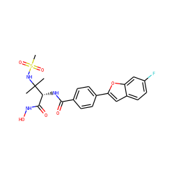 CC(C)(NS(C)(=O)=O)[C@H](NC(=O)c1ccc(-c2cc3ccc(F)cc3o2)cc1)C(=O)NO ZINC001772619187