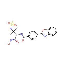 CC(C)(NS(C)(=O)=O)[C@H](NC(=O)c1ccc(-c2nc3ccccc3o2)cc1)C(=O)NO ZINC001772651046