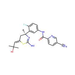 CC(C)(O)/C=C1/C[C@@](C)(c2cc(NC(=O)c3ccc(C#N)cn3)ccc2F)N=C(N)S1 ZINC000147047416