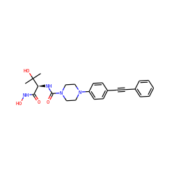 CC(C)(O)[C@@H](NC(=O)N1CCN(c2ccc(C#Cc3ccccc3)cc2)CC1)C(=O)NO ZINC000066078981