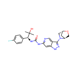 CC(C)(O)[C@@H](NC(=O)Nc1cc2[nH]nc(N3C[C@H]4C[C@H]3CO4)c2cn1)c1ccc(F)cc1 ZINC001772590699