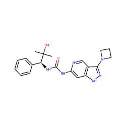 CC(C)(O)[C@@H](NC(=O)Nc1cc2[nH]nc(N3CCC3)c2cn1)c1ccccc1 ZINC000210820834