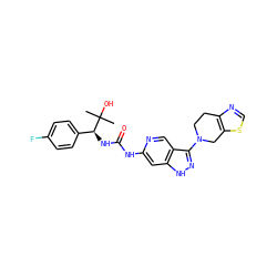 CC(C)(O)[C@@H](NC(=O)Nc1cc2[nH]nc(N3CCc4ncsc4C3)c2cn1)c1ccc(F)cc1 ZINC001772636312