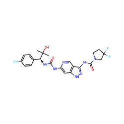 CC(C)(O)[C@@H](NC(=O)Nc1cc2[nH]nc(NC(=O)N3CCC(F)(F)C3)c2cn1)c1ccc(F)cc1 ZINC001772648142