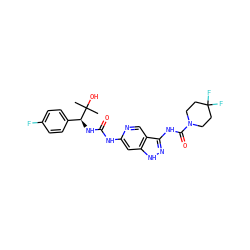 CC(C)(O)[C@@H](NC(=O)Nc1cc2[nH]nc(NC(=O)N3CCC(F)(F)CC3)c2cn1)c1ccc(F)cc1 ZINC001772603350