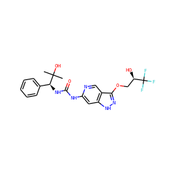 CC(C)(O)[C@@H](NC(=O)Nc1cc2[nH]nc(OC[C@@H](O)C(F)(F)F)c2cn1)c1ccccc1 ZINC001772627775