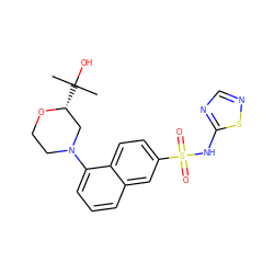 CC(C)(O)[C@@H]1CN(c2cccc3cc(S(=O)(=O)Nc4ncns4)ccc23)CCO1 ZINC000206127750
