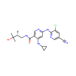 CC(C)(O)[C@H](F)CNC(=O)c1cnc(Nc2ncc(C#N)cc2Cl)cc1NC1CC1 ZINC000213700606